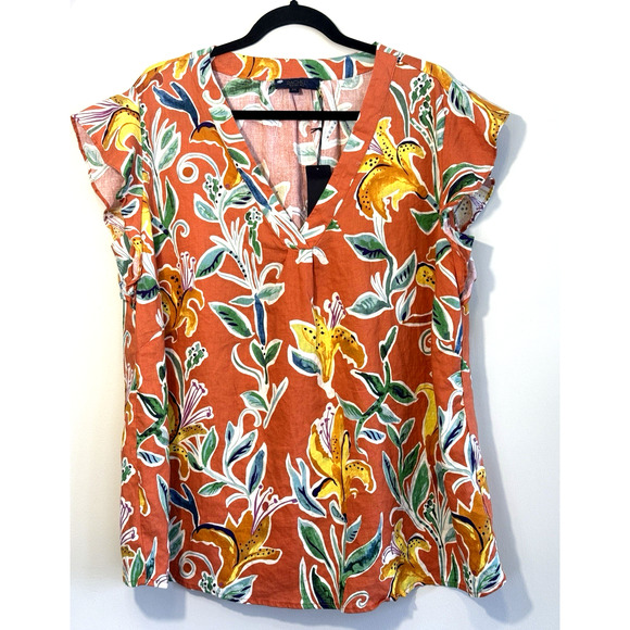 Rachel Rachel Roy Linen Floral Top 2X Tropical Flutter Sleeve V-neck NWT - Picture 1 of 6